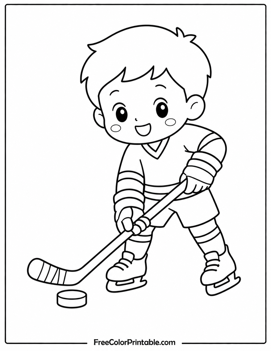 Cute hockey player on ice Coloring Page — Free Printable — free printable coloring page